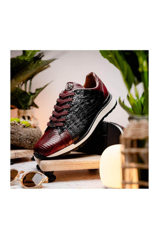 Marco Di Milano Portici Wine & Black Lizard / Crocodile Casual Sneakers (MDM1016)