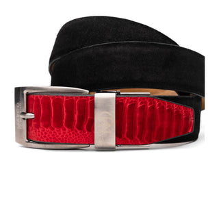 Marco Di Milano Red & Black Genuine Ostrich Leg / Suede Leather Men's Belts (MDMB1043)-AmbrogioShoes