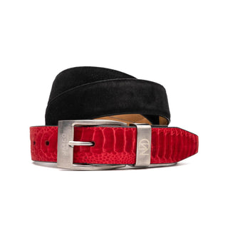 Marco Di Milano Red & Black Genuine Ostrich Leg / Suede Leather Men's Belts (MDMB1043)-AmbrogioShoes