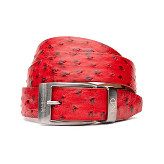 Marco Di Milano Red Genuine Exotic Ostrich Men's Belts (MDMB1036)-AmbrogioShoes