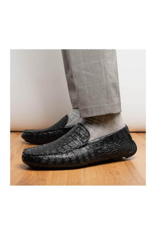 Marco Di Milano Remo Black Crocodile Moccasin Driver Loafers (MDM1188)