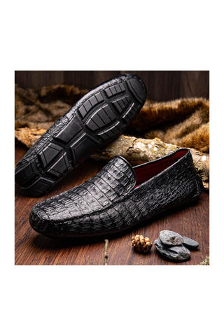 Marco Di Milano Remo Black Crocodile Moccasin Driver Loafers (MDM1188)