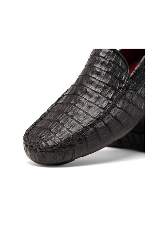 Marco Di Milano Remo Black Exotic Crocodile Moccasin Driver Loafers (MDM1188)