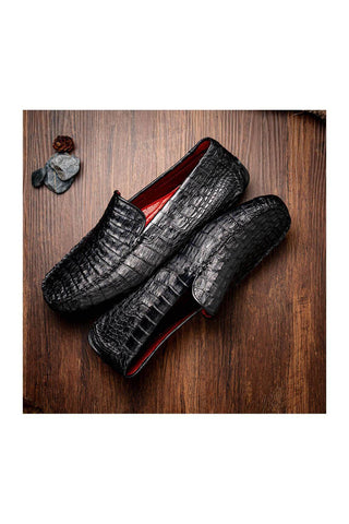 Marco Di Milano Remo Black Exotic Crocodile Moccasin Driver Loafers (MDM1188)
