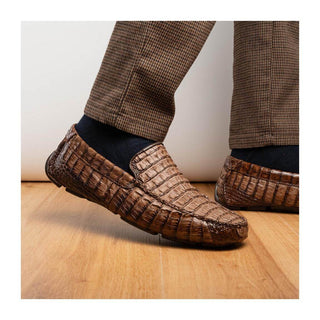 Marco Di Milano Remo Brown Crocodile Moccasin Driver Loafers (MDM1188)