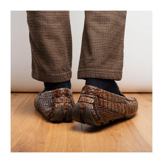 Marco Di Milano Remo Brown Crocodile Moccasin Driver Loafers (MDM1188)