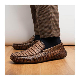 Marco Di Milano Remo Brown Crocodile Moccasin Driver Loafers (MDM1188)