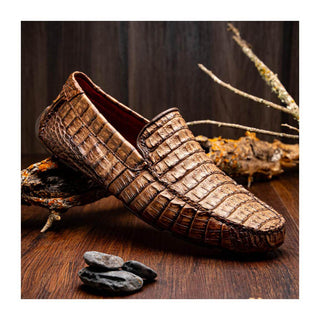 Marco Di Milano Remo Brown Crocodile Moccasin Driver Loafers (MDM1188)