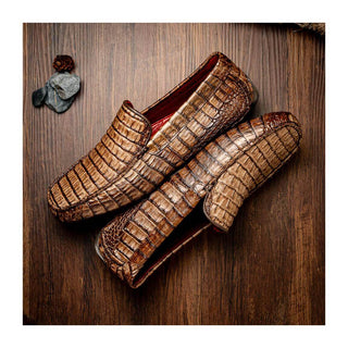 Marco Di Milano Remo Brown Crocodile Moccasin Driver Loafers (MDM1188)