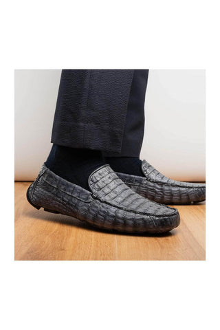 Marco Di Milano Remo Gray Crocodile Moccasin Driver Loafers (MDM1188)