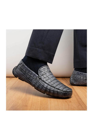 Marco Di Milano Remo Gray Crocodile Moccasin Driver Loafers (MDM1188)