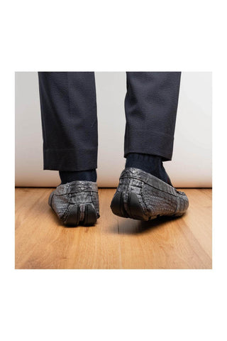 Marco Di Milano Remo Gray Crocodile Moccasin Driver Loafers (MDM1188)