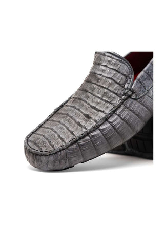 Marco Di Milano Remo Gray Exotic Crocodile Moccasin Driver Loafers (MDM1188)