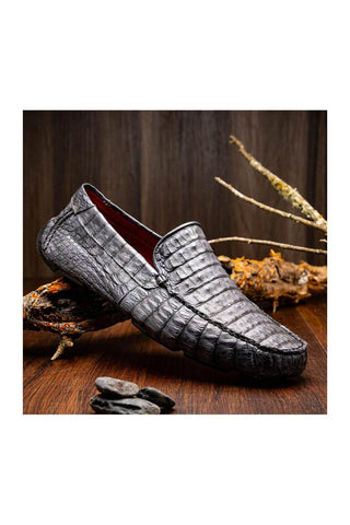 Marco Di Milano Remo Gray Exotic Crocodile Moccasin Driver Loafers (MDM1188)