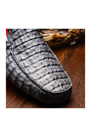 Marco Di Milano Remo Gray Exotic Crocodile Moccasin Driver Loafers (MDM1188)