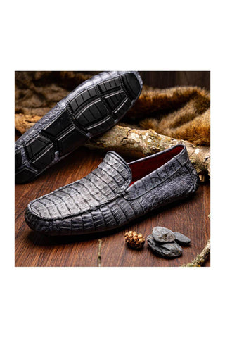Marco Di Milano Remo Gray Exotic Crocodile Moccasin Driver Loafers (MDM1188)