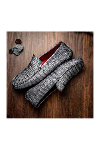 Marco Di Milano Remo Gray Exotic Crocodile Moccasin Driver Loafers (MDM1188)