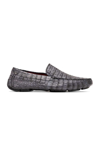 Marco Di Milano Remo Gray Exotic Crocodile Moccasin Driver Loafers (MDM1188)