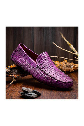 Marco Di Milano Remo Purple Crocodile Moccasin Driver Loafers (MDM1188)