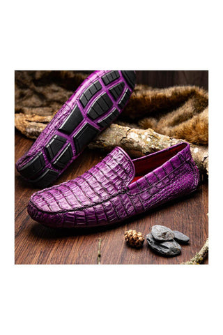 Marco Di Milano Remo Purple Crocodile Moccasin Driver Loafers (MDM1188)