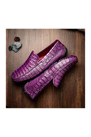 Marco Di Milano Remo Purple Crocodile Moccasin Driver Loafers (MDM1188)