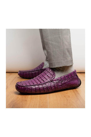 Marco Di Milano Remo Purple Exotic Crocodile Moccasin Driver Loafers (MDM1188)