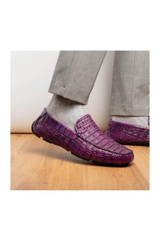 Marco Di Milano Remo Purple Exotic Crocodile Moccasin Driver Loafers (MDM1188)