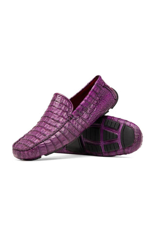 Marco Di Milano Remo Purple Exotic Crocodile Moccasin Driver Loafers (MDM1188)