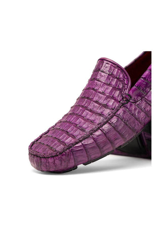 Marco Di Milano Remo Purple Exotic Crocodile Moccasin Driver Loafers (MDM1188)