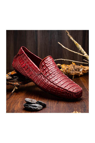 Marco Di Milano Remo Wine Crocodile Moccasin Driver Loafers (MDM1188)