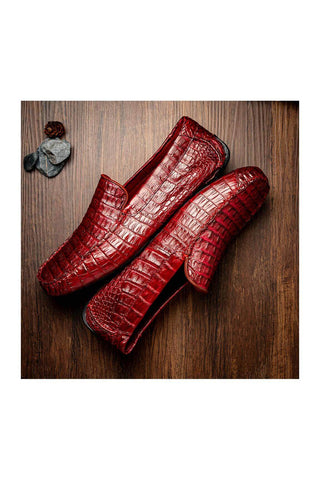 Marco Di Milano Remo Wine Crocodile Moccasin Driver Loafers (MDM1188)