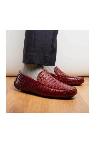 Marco Di Milano Remo Wine Exotic Crocodile Moccasin Driver Loafers (MDM1188)