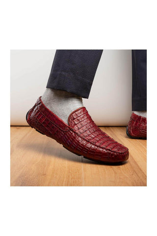 Marco Di Milano Remo Wine Exotic Crocodile Moccasin Driver Loafers (MDM1188)