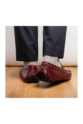 Marco Di Milano Remo Wine Exotic Crocodile Moccasin Driver Loafers (MDM1188)