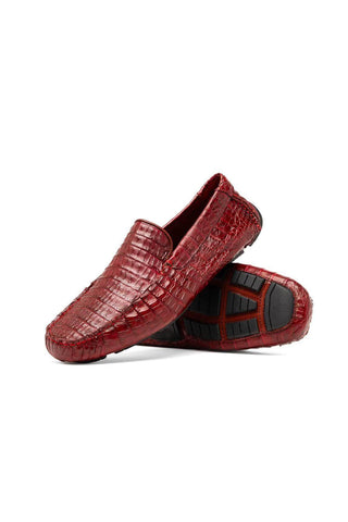 Marco Di Milano Remo Wine Exotic Crocodile Moccasin Driver Loafers (MDM1188)