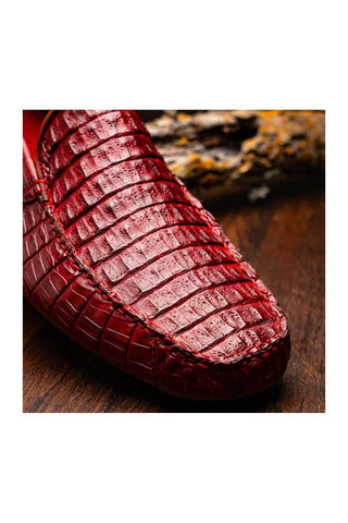 Marco Di Milano Remo Wine Exotic Crocodile Moccasin Driver Loafers (MDM1188)