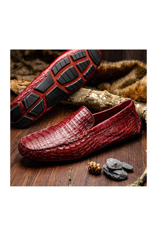 Marco Di Milano Remo Wine Exotic Crocodile Moccasin Driver Loafers (MDM1188)
