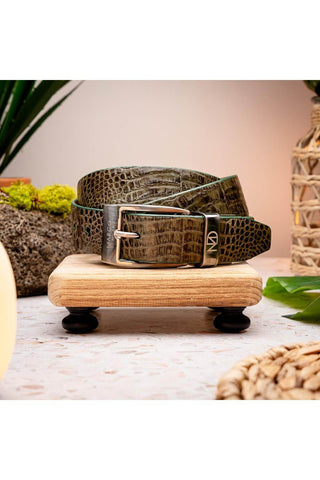 Marco Di Milano Riccardo Men's Rustic Olive Genuine Crocodile Belts (MDMB1050)