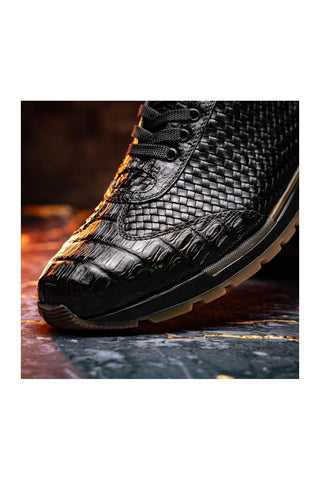 Marco Di Milano Roma Black Woven Calfskin / Genuine Caiman Crocodile Fashion Sneaker (MDM1106)