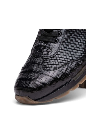 Marco Di Milano Roma Black Woven Calfskin / Genuine Caiman Crocodile Fashion Sneaker (MDM1106)