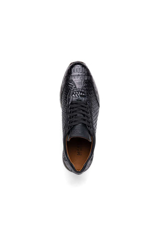 Marco Di Milano Roma Black Woven Calfskin / Genuine Caiman Crocodile Fashion Sneaker (MDM1106)