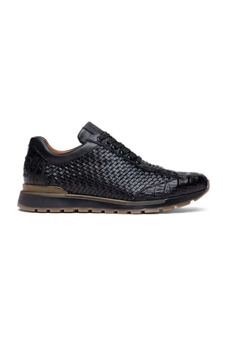 Marco Di Milano Roma Black Woven Calfskin / Genuine Caiman Crocodile Fashion Sneaker (MDM1106)