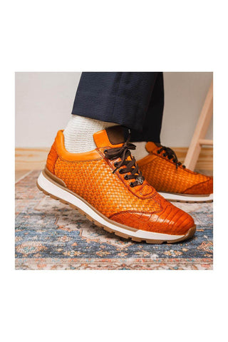 Marco Di Milano Roma Brandy Woven Calfskin / Genuine Caiman Crocodile Fashion Sneaker (MDM1106)