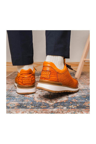 Marco Di Milano Roma Brandy Woven Calfskin / Genuine Caiman Crocodile Fashion Sneaker (MDM1106)