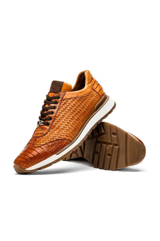Marco Di Milano Roma Brandy Woven Calfskin / Genuine Caiman Crocodile Fashion Sneaker (MDM1106)