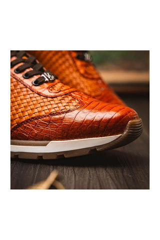 Marco Di Milano Roma Brandy Woven Calfskin / Genuine Caiman Crocodile Fashion Sneaker (MDM1106)
