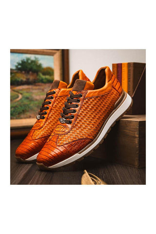 Marco Di Milano Roma Brandy Woven Calfskin / Genuine Caiman Crocodile Fashion Sneaker (MDM1106)