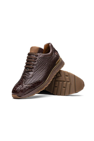 Marco Di Milano Roma Brown Woven Calfskin / Genuine Caiman Crocodile Fashion Sneaker (MDM1106)