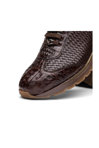Marco Di Milano Roma Brown Woven Calfskin / Genuine Caiman Crocodile Fashion Sneaker (MDM1106)