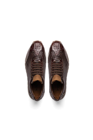 Marco Di Milano Roma Brown Woven Calfskin / Genuine Caiman Crocodile Fashion Sneaker (MDM1106)